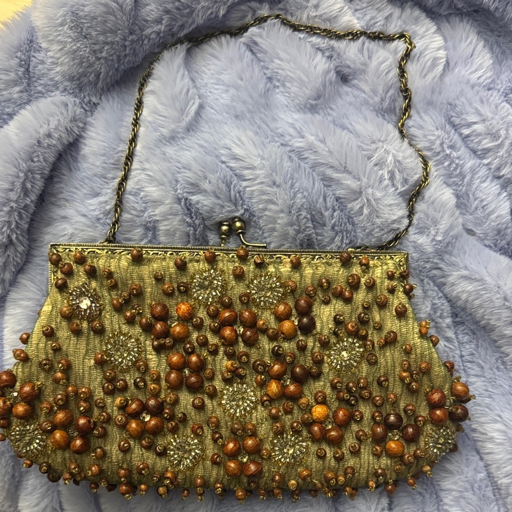 Santi Rare Vintage Wood & Sequin Evening Bag